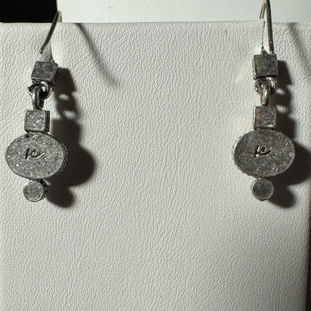 Artisan Pearl Drop Handmade Sterling Silver Earrings Modern Vintage Signed LC